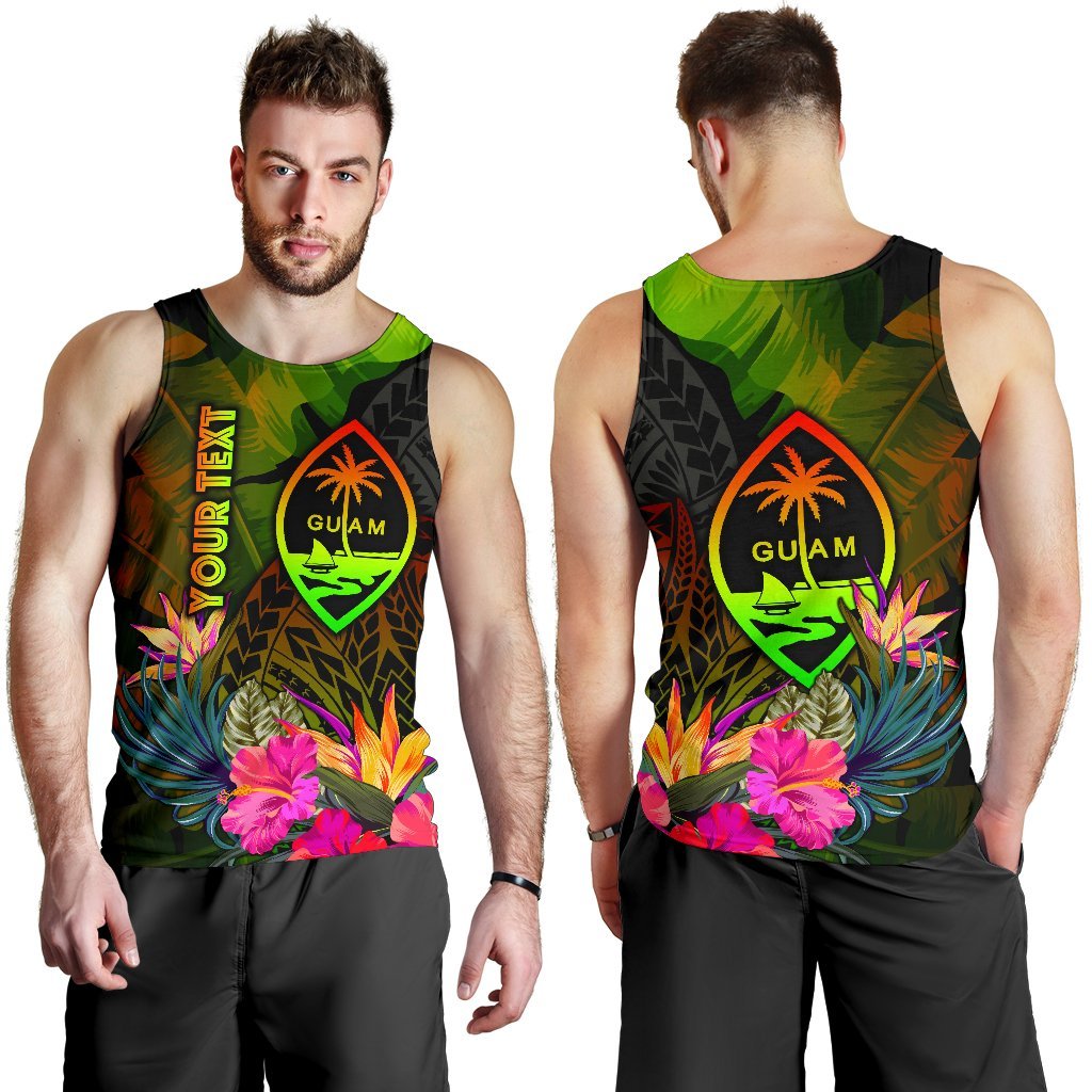 Guam Polynesian Personalised Men's Tank Top - Hibiscus and Banana Leaves - Polynesian Pride