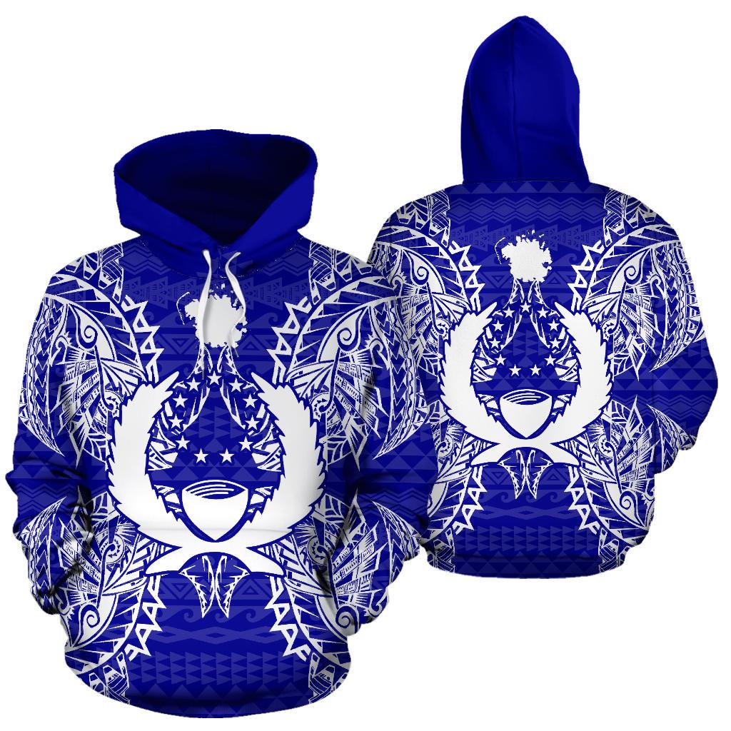 Pohnpei Polynesian ll Over Hoodie Map Blue Unisex Blue - Polynesian Pride