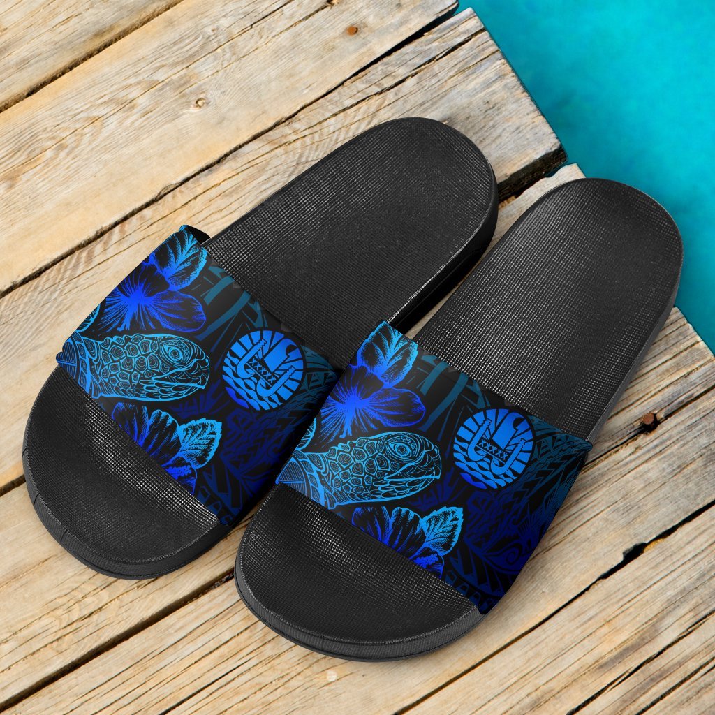 Tahiti Sandals - Turtle Hibiscus Pattern Blue - Polynesian Pride