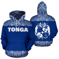 Tonga All Over Hoodie Polynesian Blue and White Pullover Hoodie Blue And White - Polynesian Pride