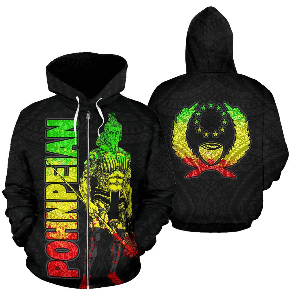 Pohnpei Zip up Hoodie Micronesia Pohnpeian Warrior Reggae Unisex Reggae - Polynesian Pride