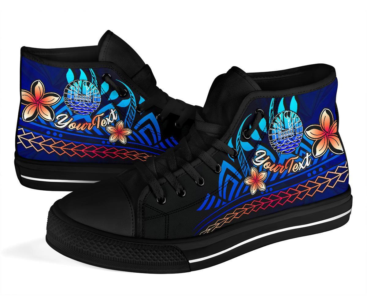 Tahiti Custom Personalised High Top Shoes Blue - Vintage Tribal Mountain - Polynesian Pride