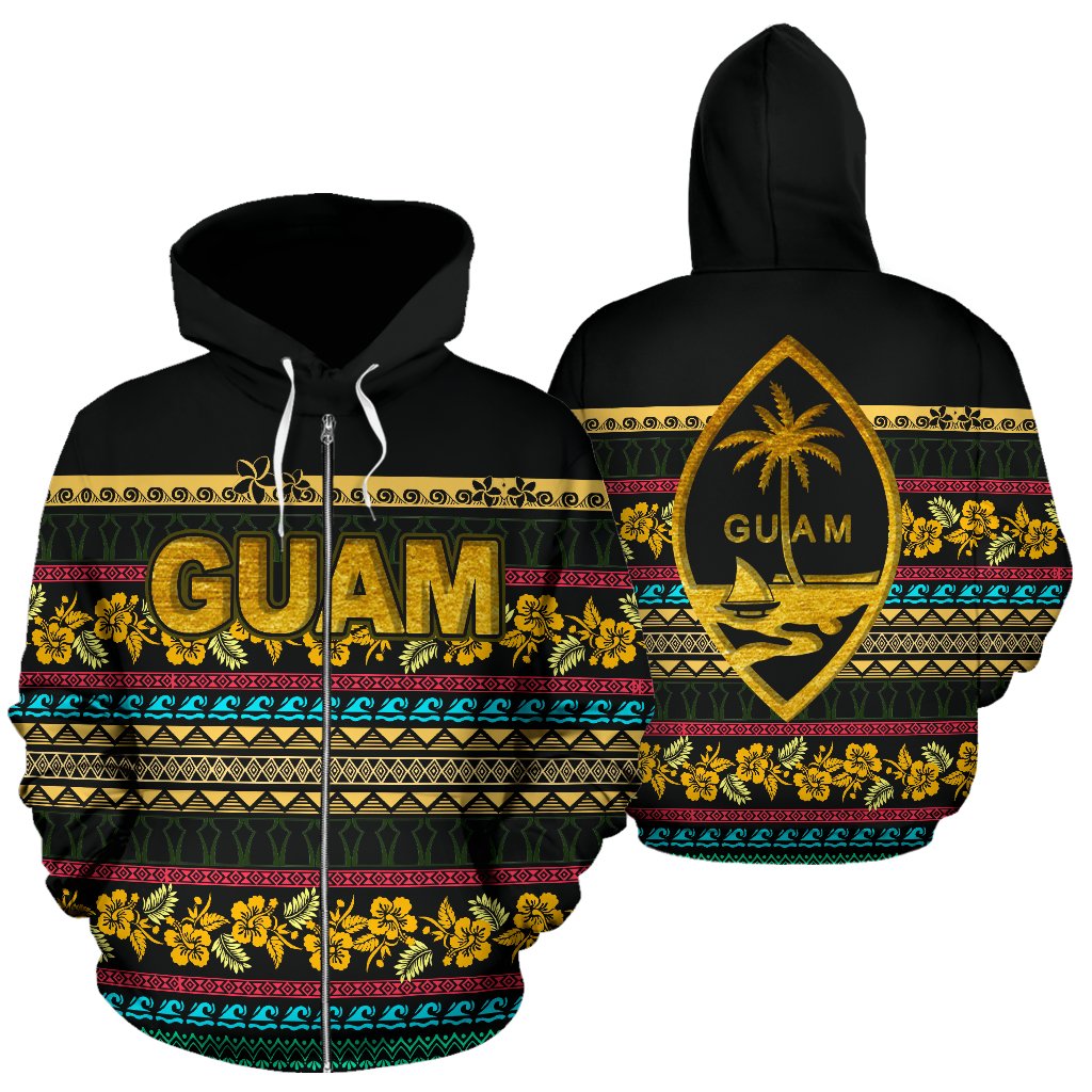Guam Polynesian Zip up Hoodie Guaman Latte Stone Pattern Color Unisex Black - Polynesian Pride