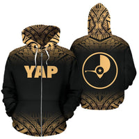 Yap All Over Zip up Hoodie Gold Fog Style Unisex Black And Gold - Polynesian Pride