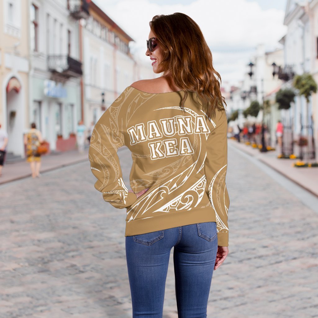 Hawaiian Mauna Kea Polynesian Women's Off Shoulder Sweater - Gold And White - Frida Style - Polynesian Pride