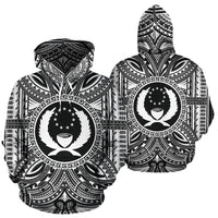 Pohnpei ll Over Hoodie Pohnpei Coat of rms Polynesian White Black - Polynesian Pride