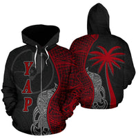 Yap Polynesian Zip up Hoodie Coconut Tree Red Unisex Red - Polynesian Pride