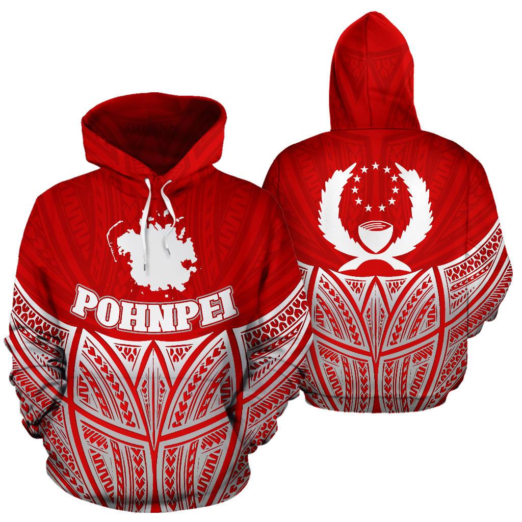 Pohnpei Polynesian Hoodie Red Pride Map nd Seal Unisex Red - Polynesian Pride