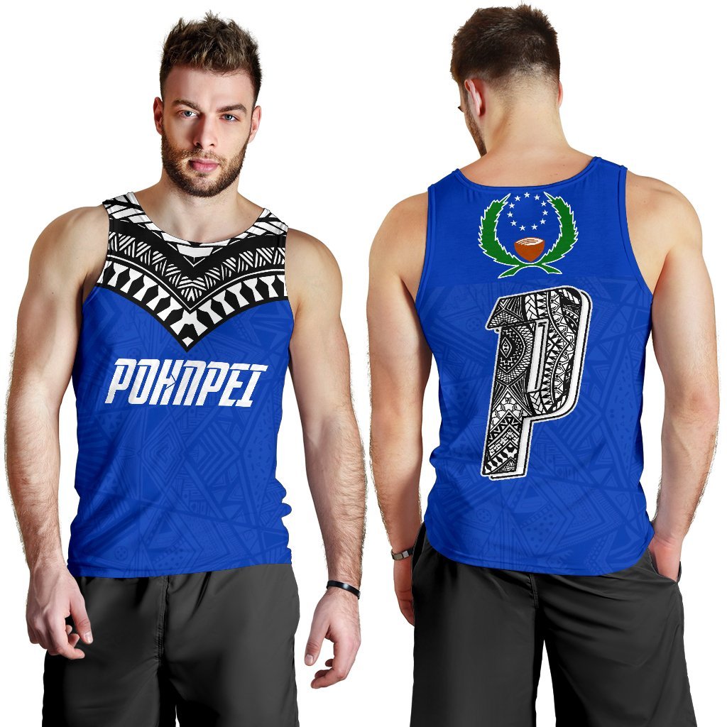 Pohnpei Flag Men's Tank Top Micronesian Pattern Blue - Polynesian Pride