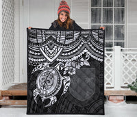 Fiji Polynesian Premium Quilt - Fiji Flag & White Turtle Hibiscus - Polynesian Pride