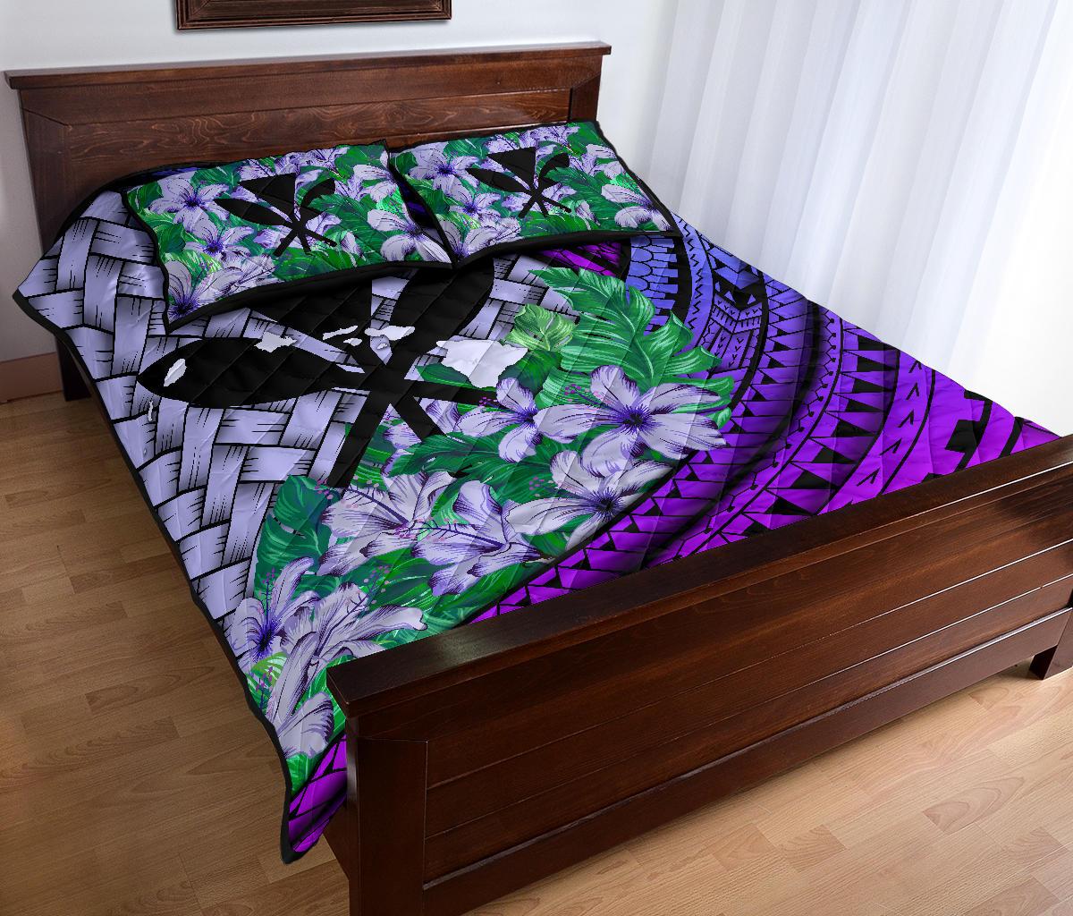 Kanaka Maoli (Hawaiian) - Quilt Bed Set Lauhala Polynesian Hibiscus Purple - Polynesian Pride