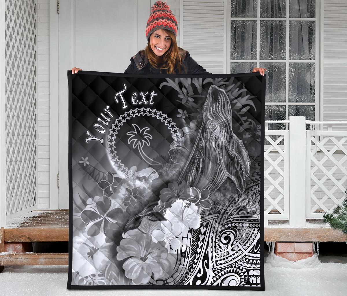 Custom Personalised Chuuk Premium Quilt - Humpback Whale with Tropical Flowers (Blue) - Polynesian Pride