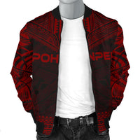 Pohnpei Polynesian Chief Men's Bomber Jacket - Red Version - Polynesian Pride
