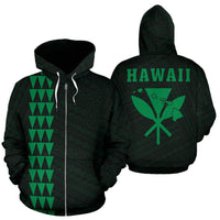 Polynesian Kakau Kanaka Maoli Map of Hawaii Zip Hoodie Green Unisex Green - Polynesian Pride