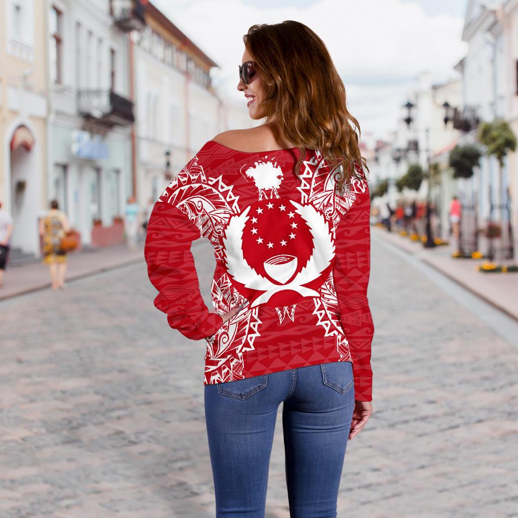 Pohnpei Polynesian Shoulder Sweater Map Red White - Polynesian Pride