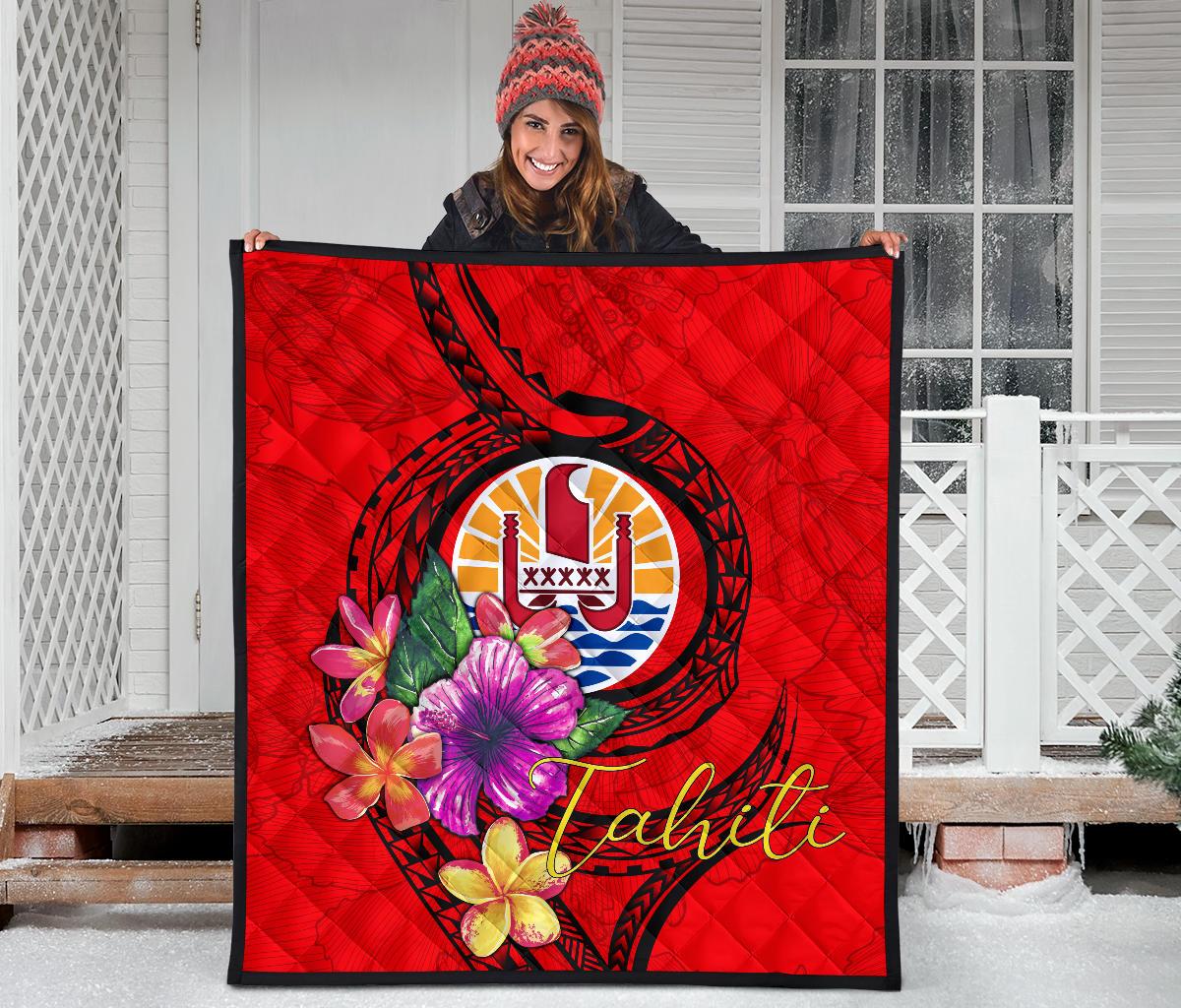 Tahiti Polynesian Premium Quilt - Floral With Seal Red - Polynesian Pride
