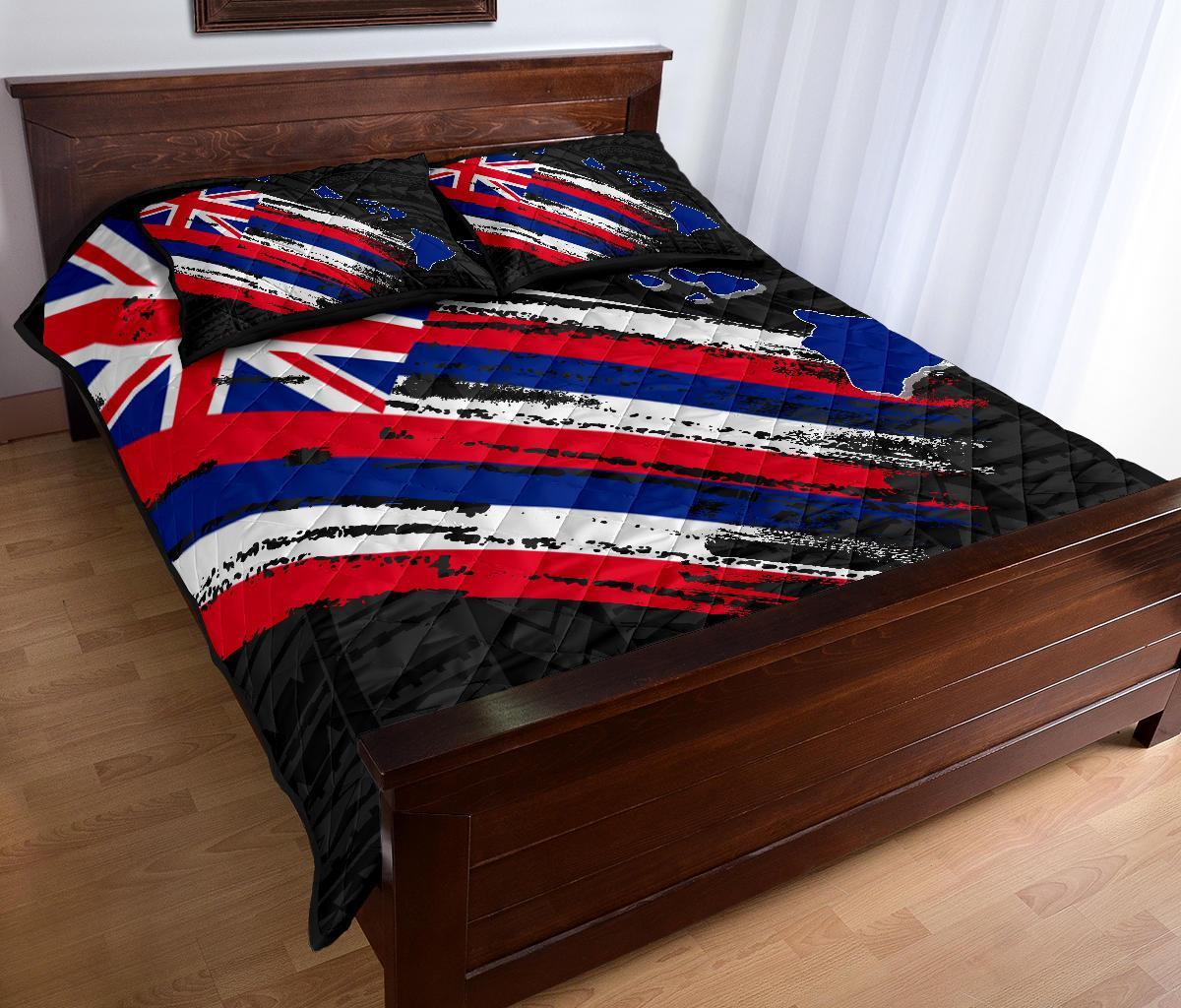 Hawaii Flag Polynesian Quilt Bed Set Black - Polynesian Pride