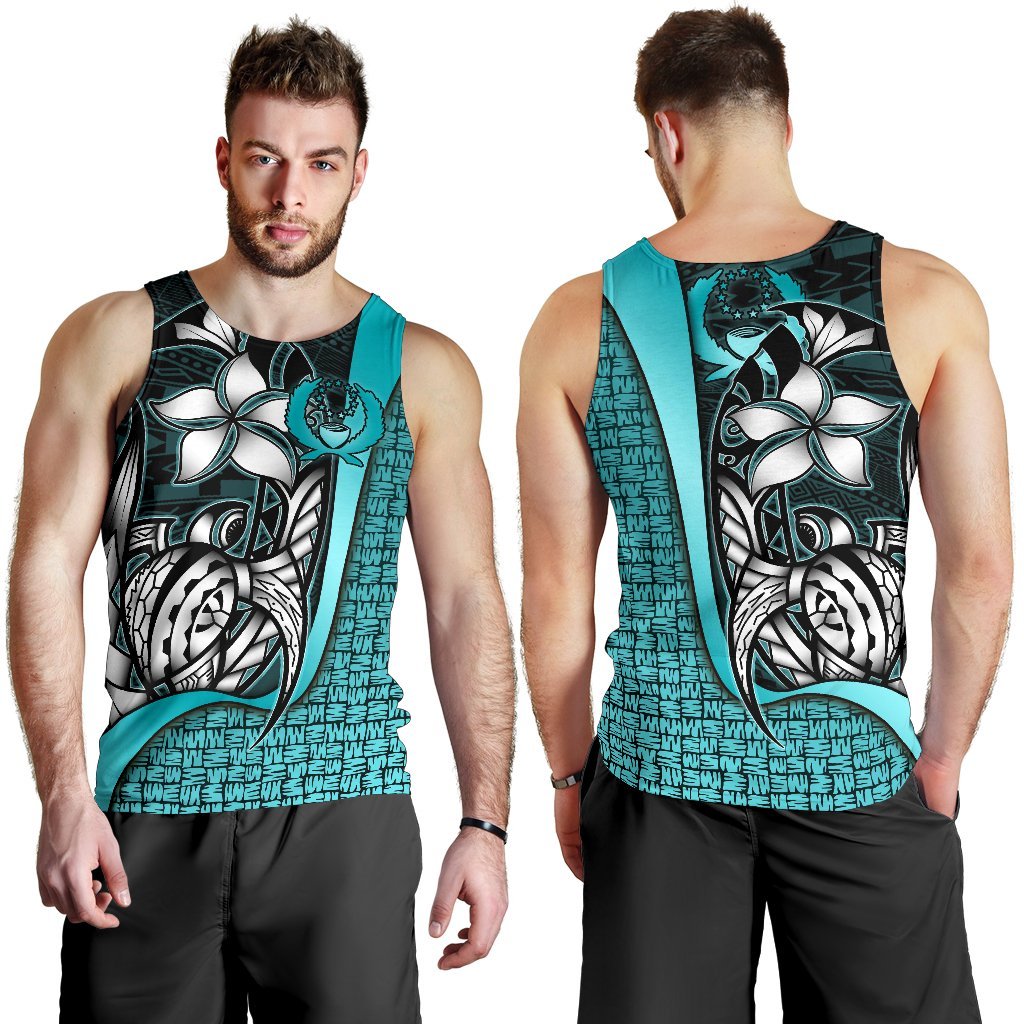 Pohnpei Micronesia Men's Tank Top Turquoise - Turtle With Hook Turquoise - Polynesian Pride