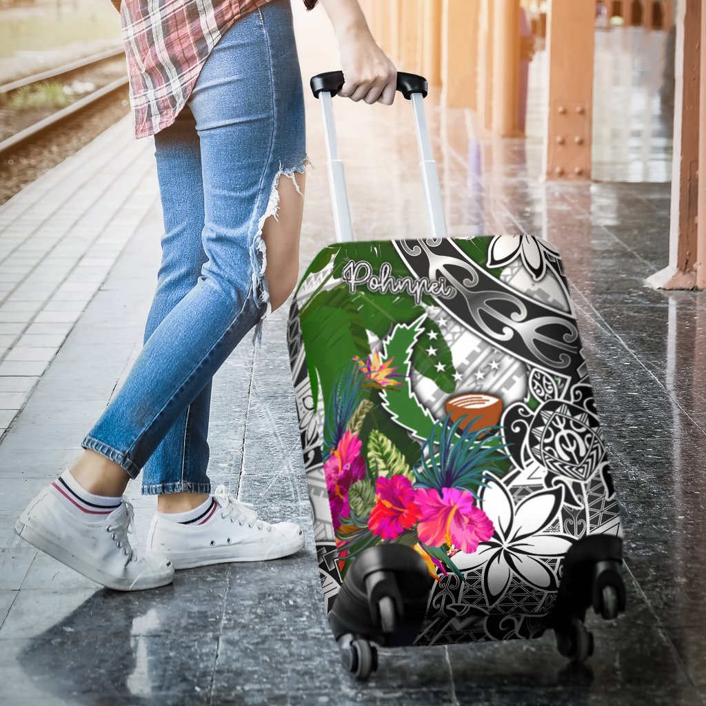 Pohnpei Luggage Covers White - Turtle Plumeria Banana Leaf - Polynesian Pride