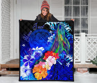 American Samoa Polynesian Custom Personalised Premium Quilt - Humpback Whale with Tropical Flowers - Polynesian Pride