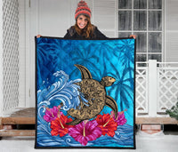Hawaii Sea Turtle Hibiscus Coconut Tree Premium Quilt - Polynesian Pride