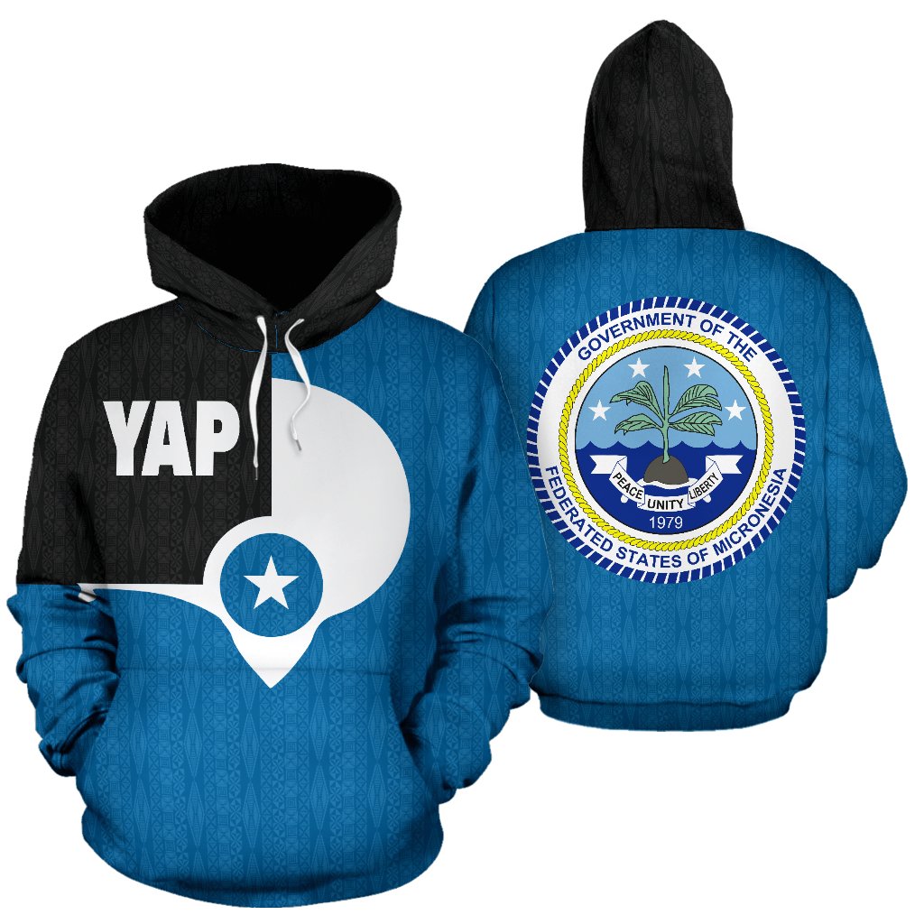 Yap All Over Hoodie Yap Flag Micronesia Unisex Black - Polynesian Pride