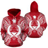Pohnpei Polynesian ll Over Hoodie Map Red White Unisex Red nd White - Polynesian Pride