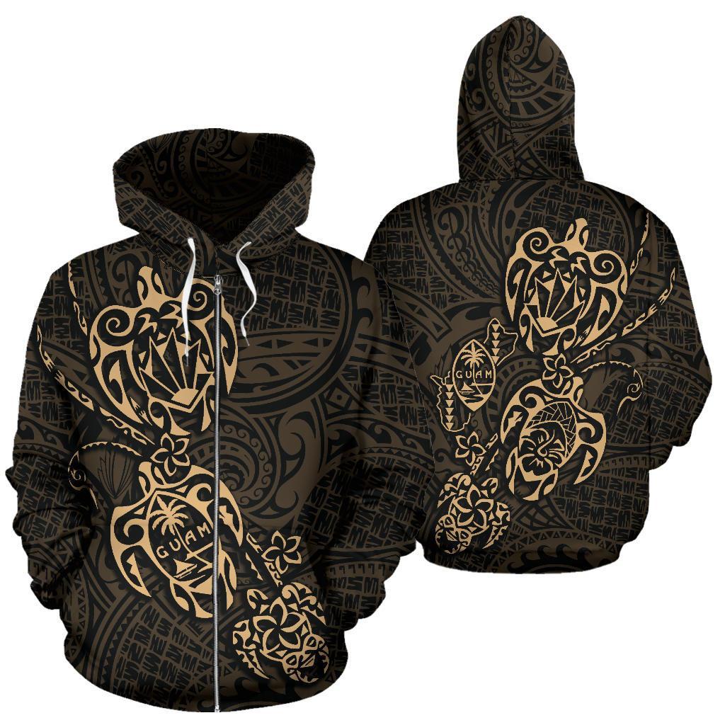 Zip up Hoodie Guam Family Turtles Map Polynesian Gold Unisex Gold - Polynesian Pride