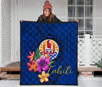 Tahiti Polynesian Premium Quilt - Floral With Seal Blue - Polynesian Pride