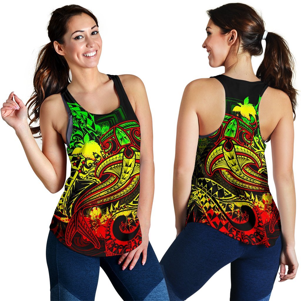 Papua New Guinea Women's Racerback Tank - Reggae Shark Polynesian Tattoo Art - Polynesian Pride
