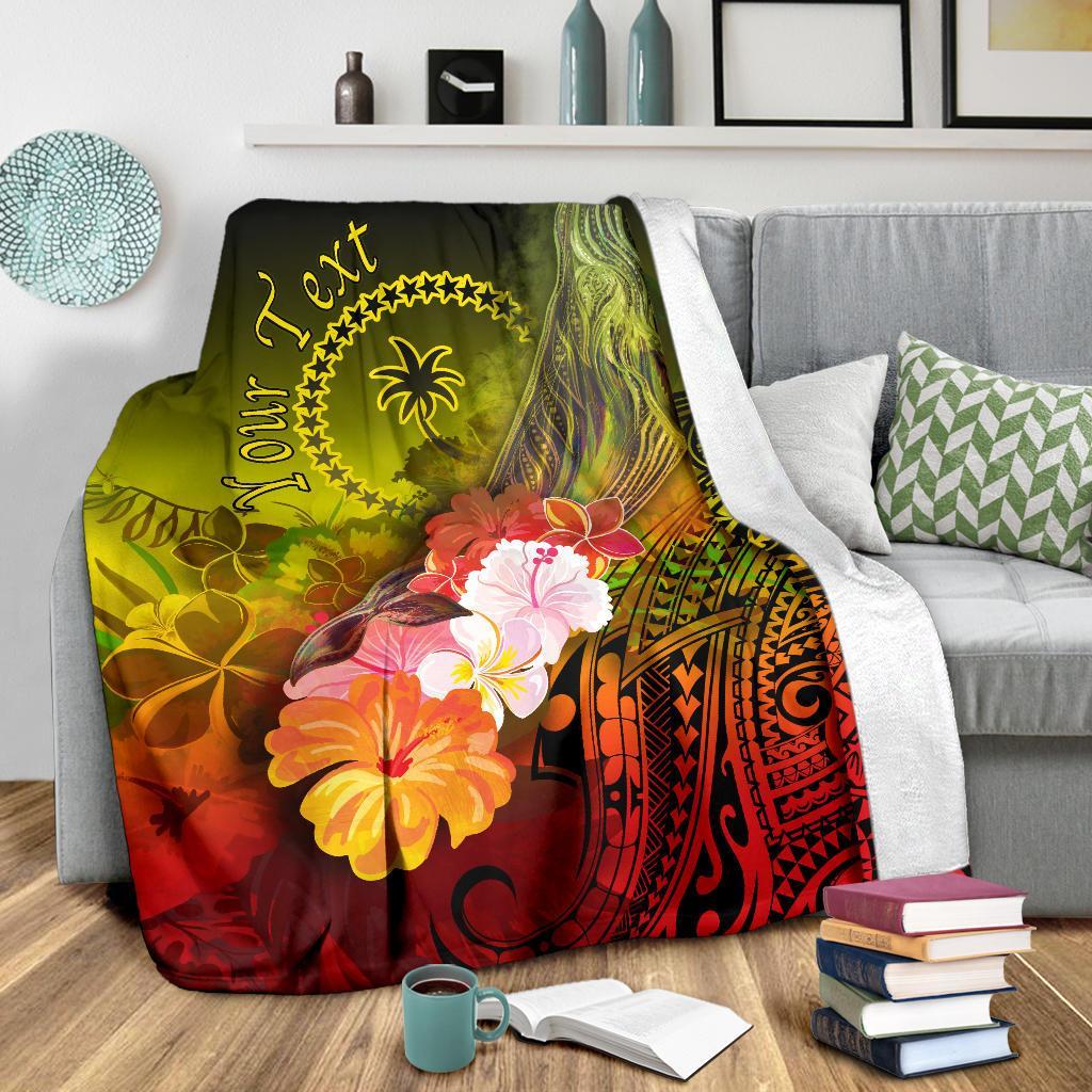 Custom Personalised Chuuk Premium Blanket - Humpback Whale with Tropical Flowers (Yellow) - Polynesian Pride