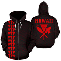 Polynesian Kakau Kanaka Maoli Map of Hawaii Zip Hoodie Red Unisex Red - Polynesian Pride