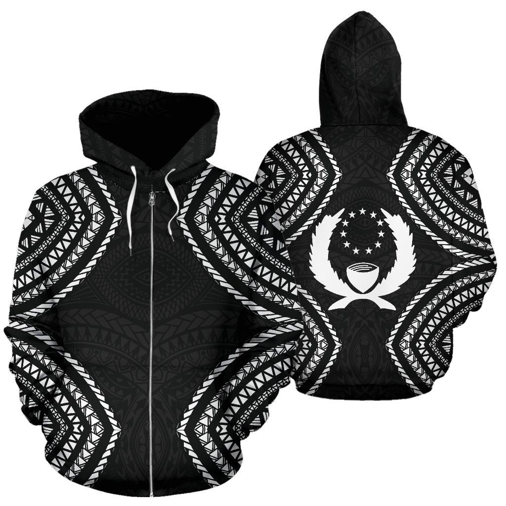 Pohnpei Zip up Hoodie Micronesia Black Warrior Style Unisex Black - Polynesian Pride