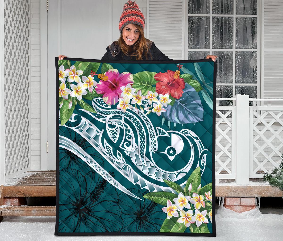 YAP Polynesian Premium Quilt - Summer Plumeria (Turquoise) - Polynesian Pride