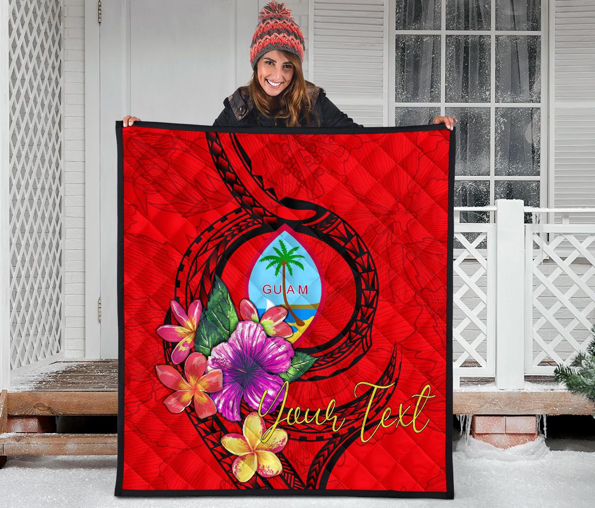 Guam Polynesian Custom Personalised Premium Quilt - Floral With Seal Red - Polynesian Pride