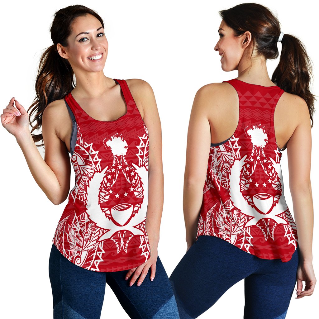 Pohnpei Polynesian Women Tank Top Map Red White - Polynesian Pride