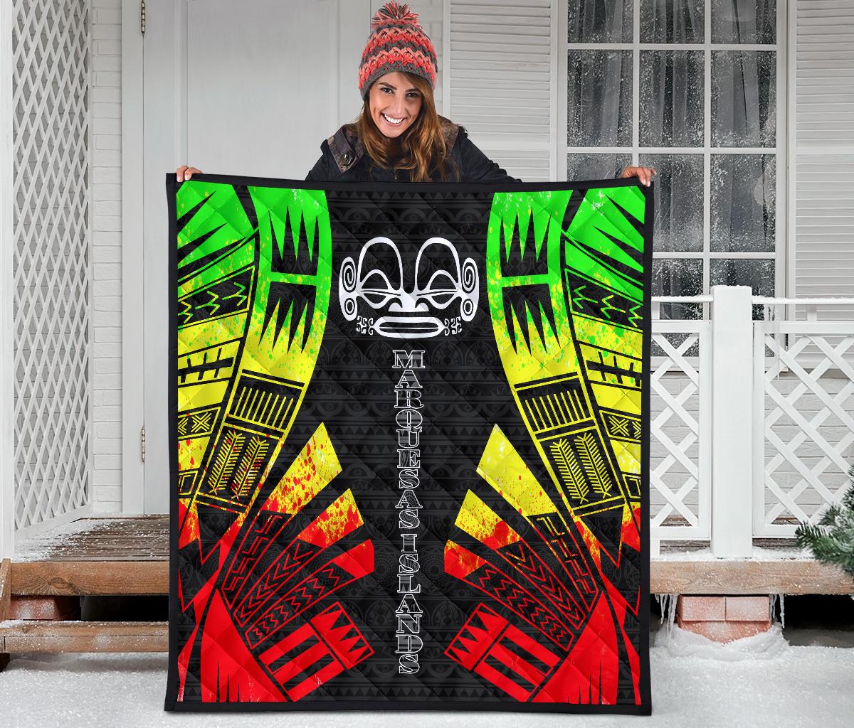 Marquesas Islands Premium Quilt - Marquesas Islands Tiki Face Polynesian Reggae Tattoo - Polynesian Pride