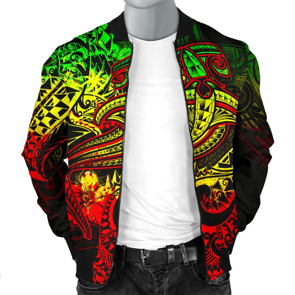 Chuuk Men's Bomber Jacket - Reggae Shark Polynesian Tattoo - Polynesian Pride
