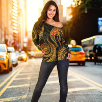 American Samoa Polynesian Off Shoulder Sweater - Gold Plumeria - Polynesian Pride