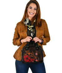 Polynesian Hawaii Kanaka Maoli Shoulder Handbag - Humpback Whale with Hibiscus (Golden) - Polynesian Pride