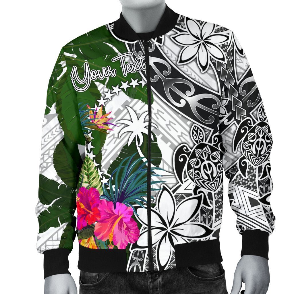 Chuuk Custom Personalised Men's Bomber Jacket White - Turtle Plumeria Banana Leaf - Polynesian Pride