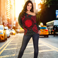 Northern Mariana Islands Polynesian Shoulder Sweater Map Red - Polynesian Pride