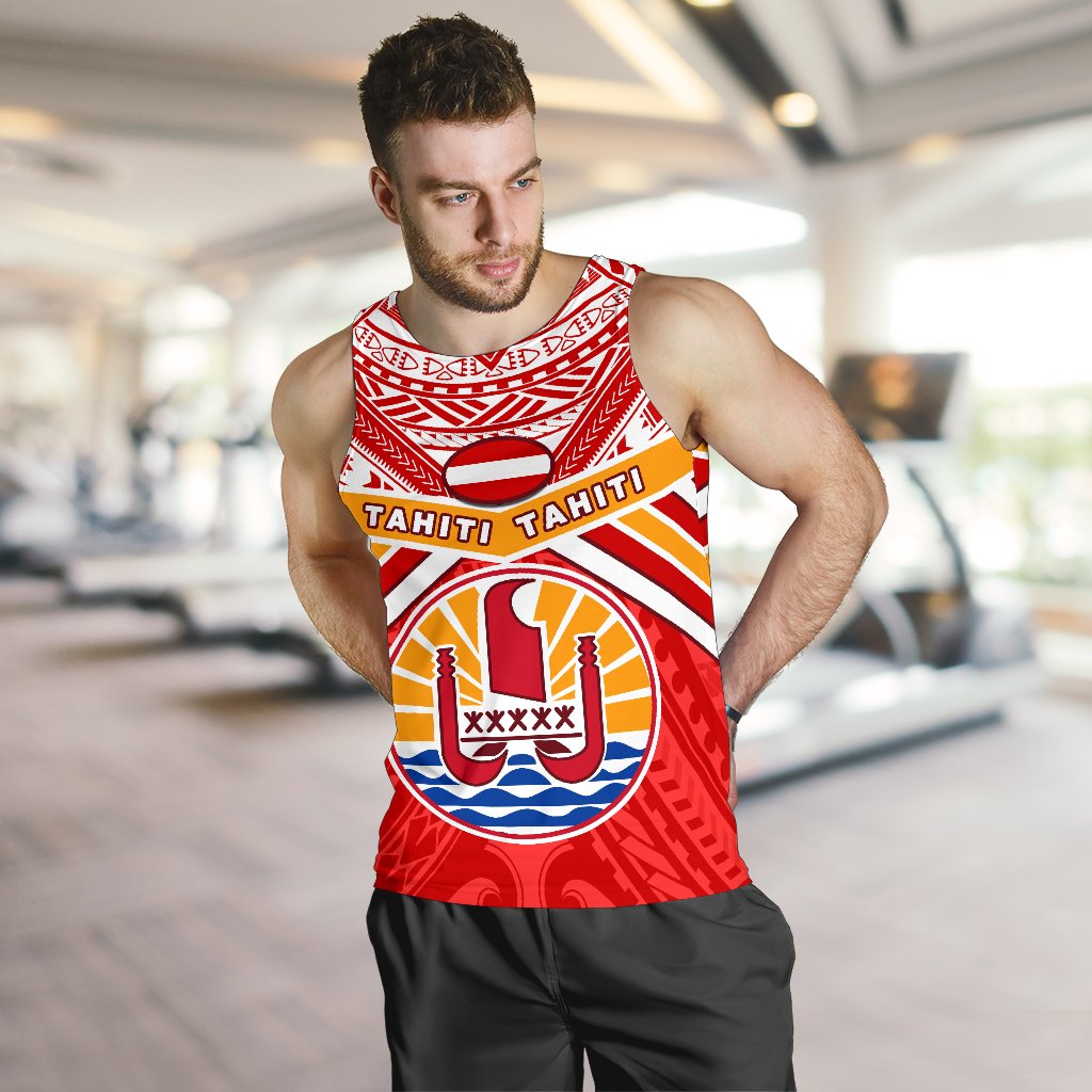 Tahiti Rugby Men Tank Top Polynesian Coat Of Arms and Flag - Polynesian Pride