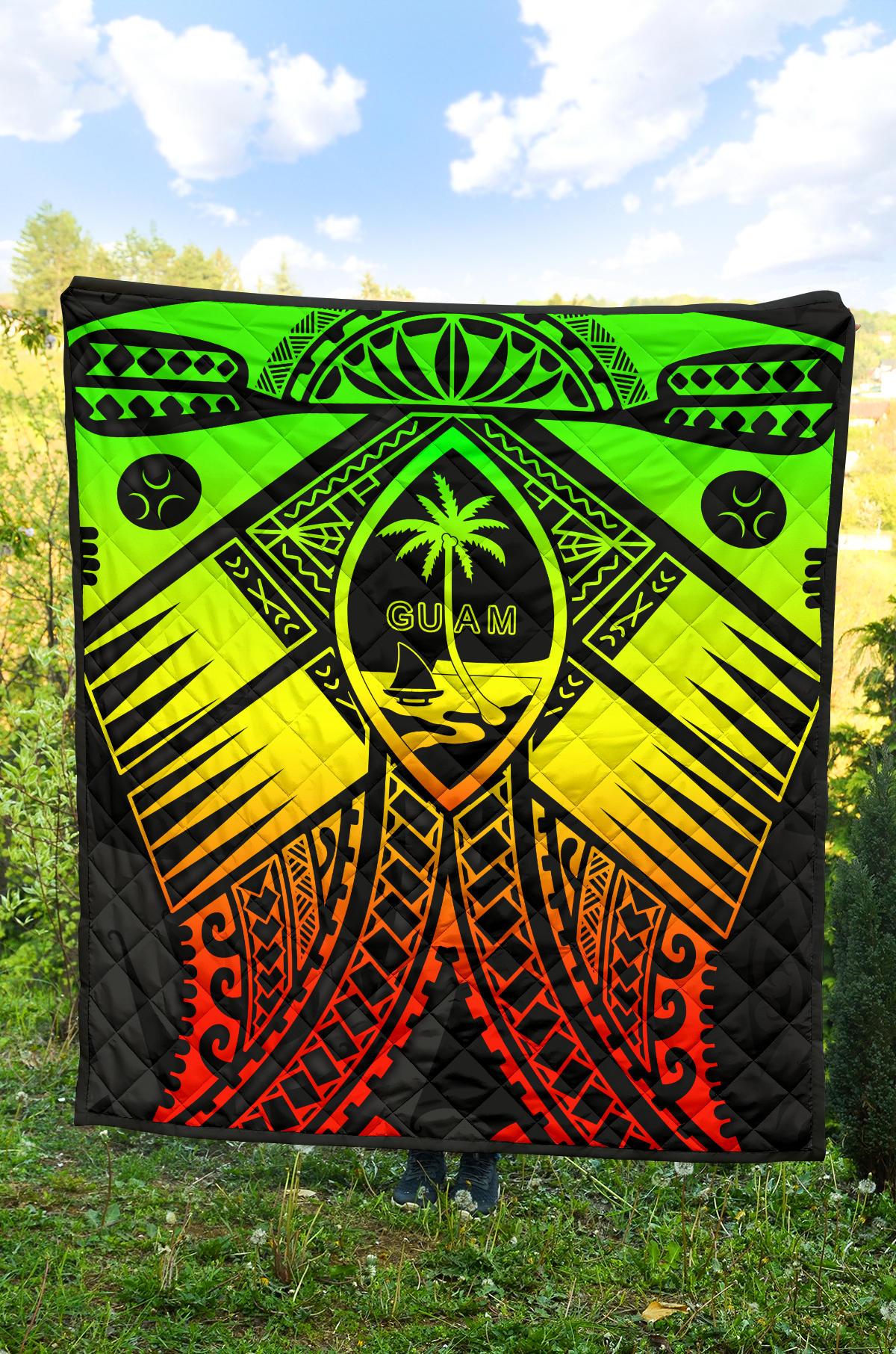 Guam Polynesian Premium Quilt - Guam Reggae Seal with Polynesian Tattoo - Polynesian Pride