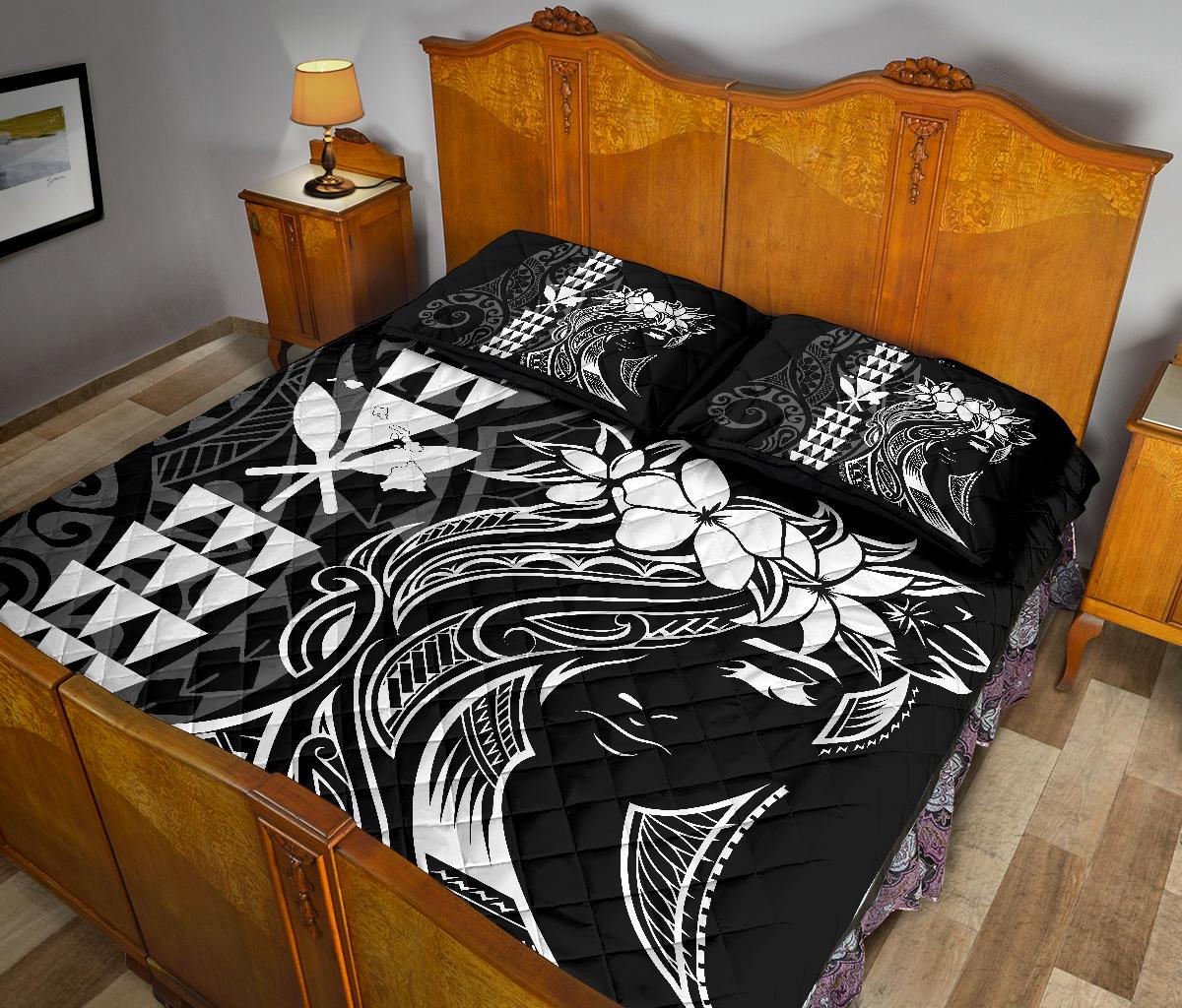 Hawaii Map Kanaka Polynesian Hula Girl Quilt Bed Set - White - Polynesian Pride