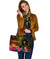Chuuk Polynesian Personalised Large Leather Tote Bag - Hibiscus and Banana Leaves - Polynesian Pride