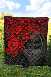 Guam Polynesian Premium Quilt - Guam Coat Of Arms & Red Turtle Hibiscus - Polynesian Pride