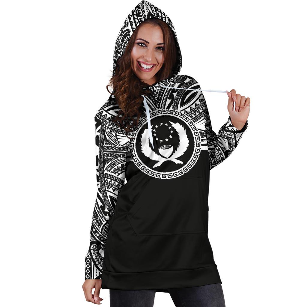 Pohnpei Women Hoodie Dress - Pohnpei Coat Of Arms Polynesian Black Color - Polynesian Pride