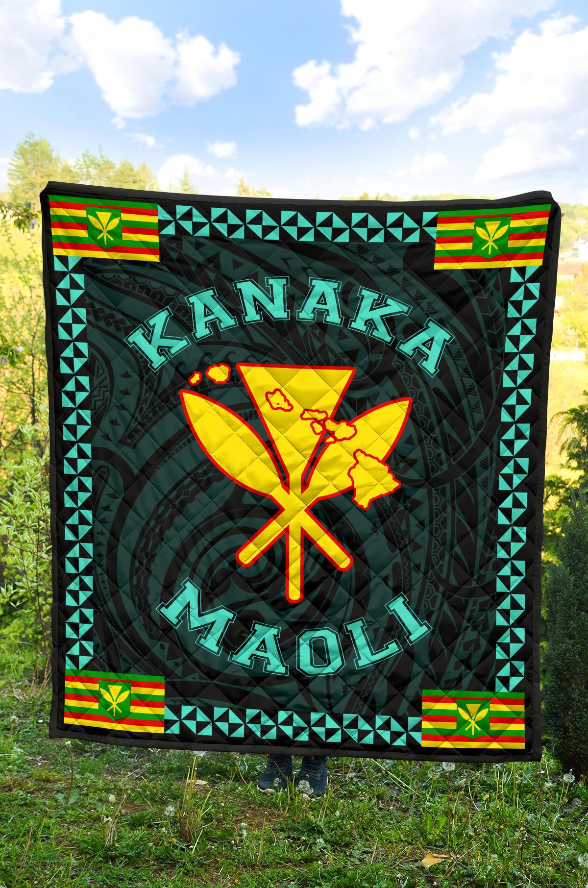 Kanaka Maoli Flag Polynesian Premium Quilt Turquoise - Love Style - Polynesian Pride