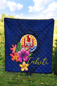 Tahiti Polynesian Premium Quilt - Floral With Seal Blue - Polynesian Pride